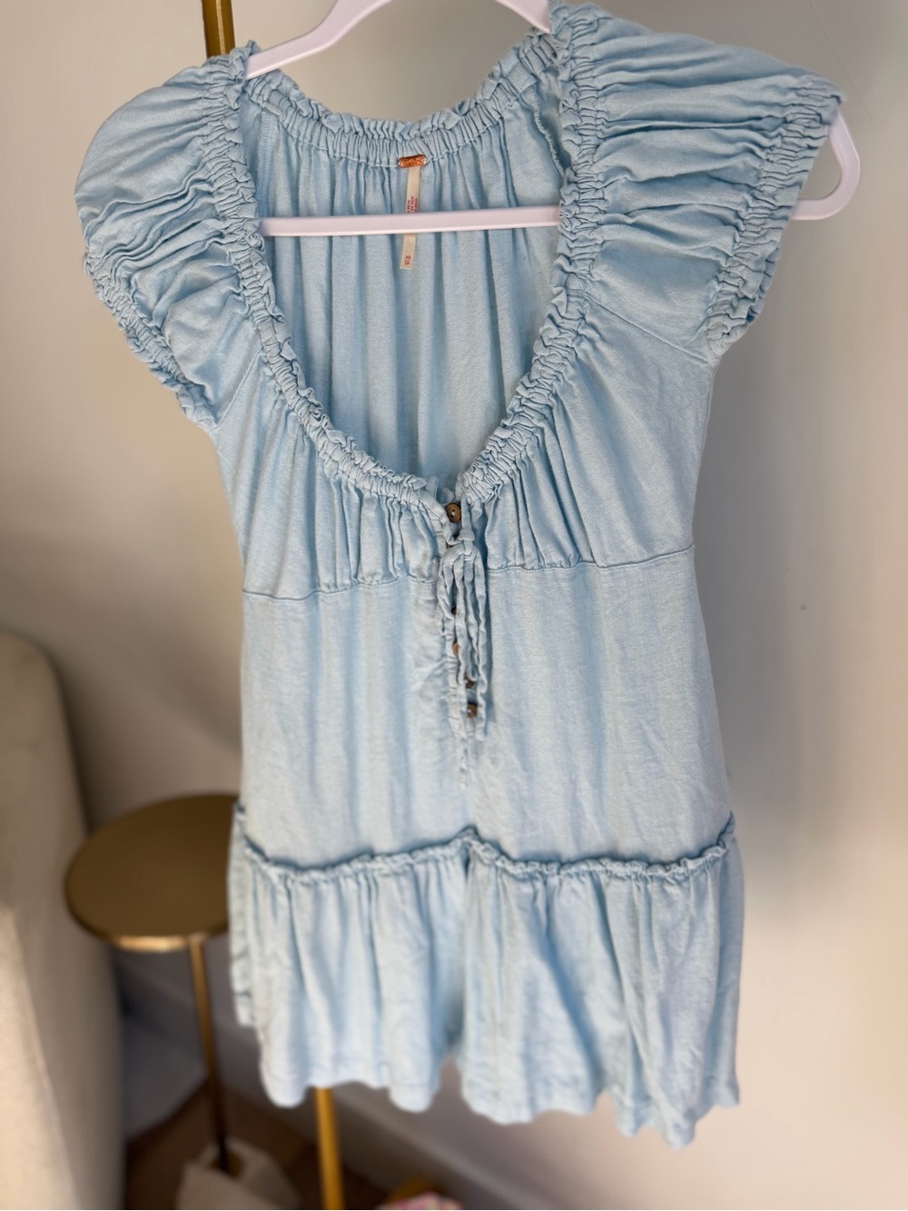 Free People Blue Ruched Tie-Front Mini Dress